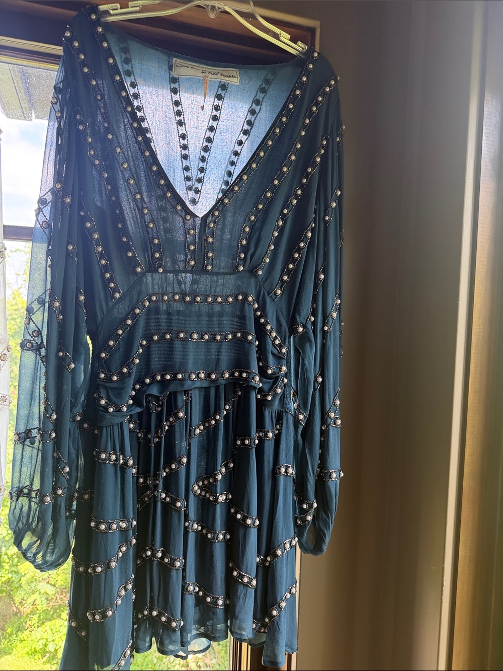 Jen's Pirate Booty pearl Embellished V-Neck Mini Dress BOHEMIAN size Small